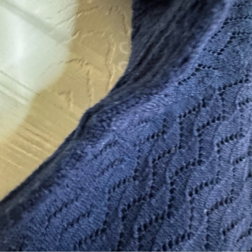 Lands' End Navy Knit Lace Cardigan Varsity Stripe Medium - Picture 6 of 10